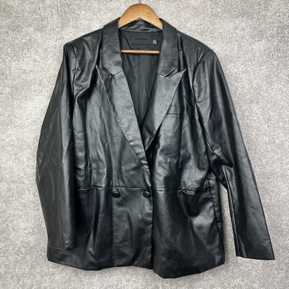 Boohoo X Madison Beer Black‎ Faux Leather Jacket Size US 6 UK 10